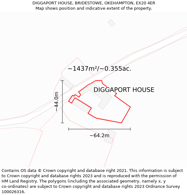 DIGGAPORT HOUSE, BRIDESTOWE, OKEHAMPTON, EX20 4ER: Plot and title map