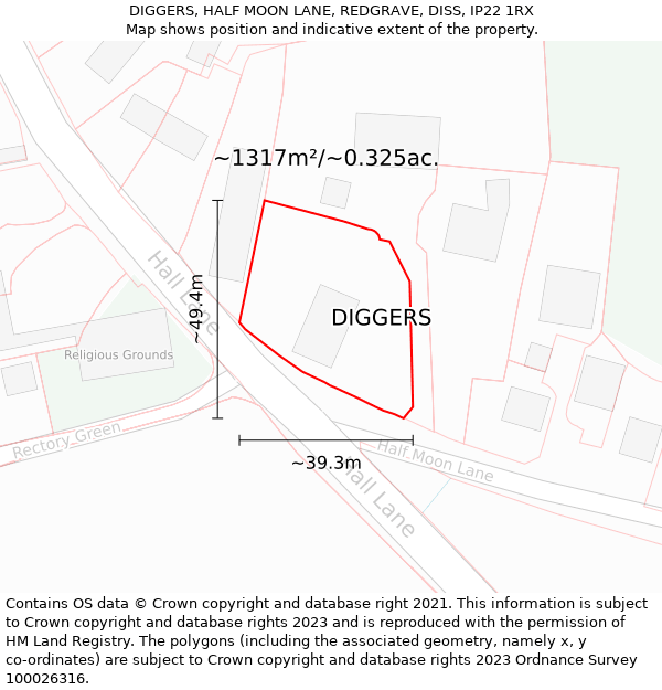 DIGGERS, HALF MOON LANE, REDGRAVE, DISS, IP22 1RX: Plot and title map