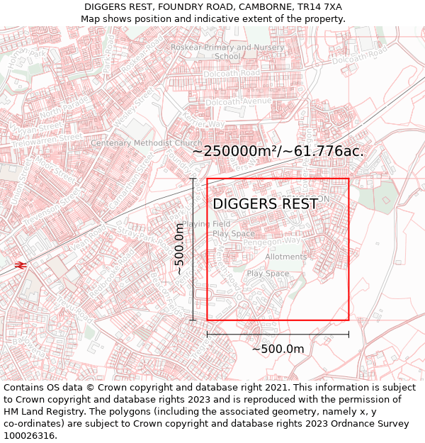 DIGGERS REST, FOUNDRY ROAD, CAMBORNE, TR14 7XA: Plot and title map