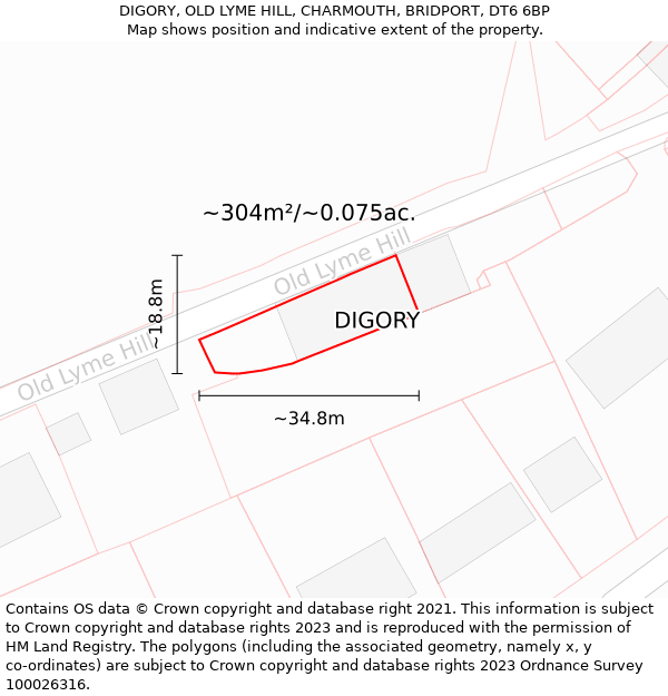 DIGORY, OLD LYME HILL, CHARMOUTH, BRIDPORT, DT6 6BP: Plot and title map