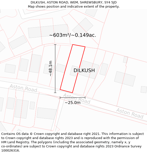 DILKUSH, ASTON ROAD, WEM, SHREWSBURY, SY4 5JD: Plot and title map