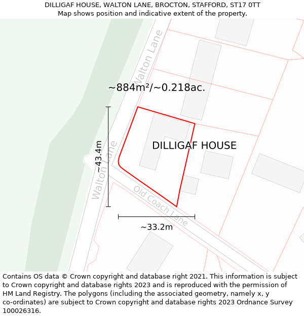 DILLIGAF HOUSE, WALTON LANE, BROCTON, STAFFORD, ST17 0TT: Plot and title map