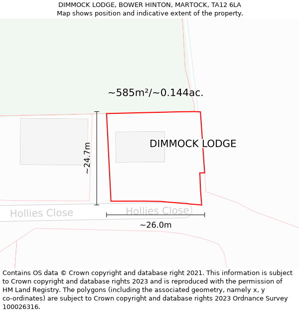 DIMMOCK LODGE, BOWER HINTON, MARTOCK, TA12 6LA: Plot and title map