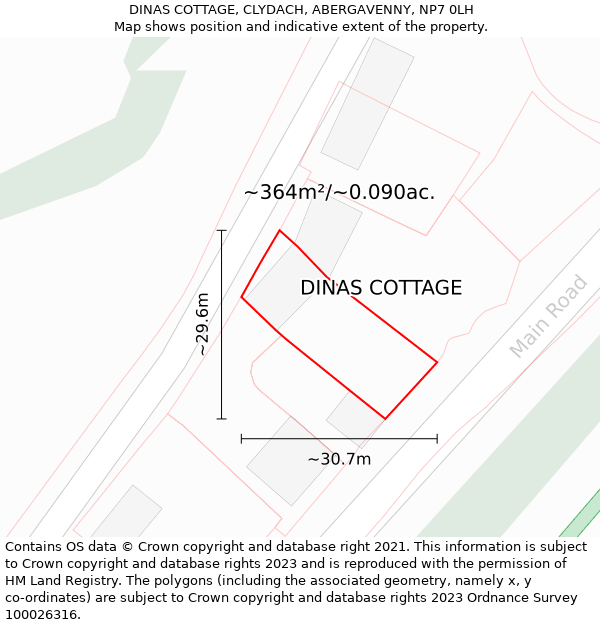 DINAS COTTAGE, CLYDACH, ABERGAVENNY, NP7 0LH: Plot and title map