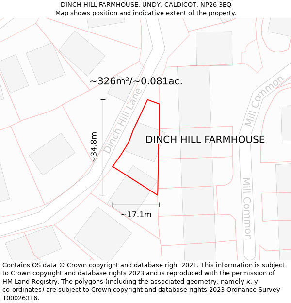 DINCH HILL FARMHOUSE, UNDY, CALDICOT, NP26 3EQ: Plot and title map