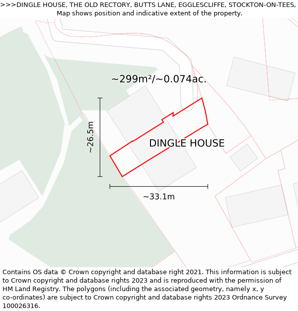 DINGLE HOUSE, THE OLD RECTORY, BUTTS LANE, EGGLESCLIFFE, STOCKTON-ON-TEES, TS16 9BU: Plot and title map