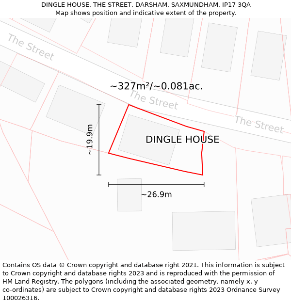 DINGLE HOUSE, THE STREET, DARSHAM, SAXMUNDHAM, IP17 3QA: Plot and title map