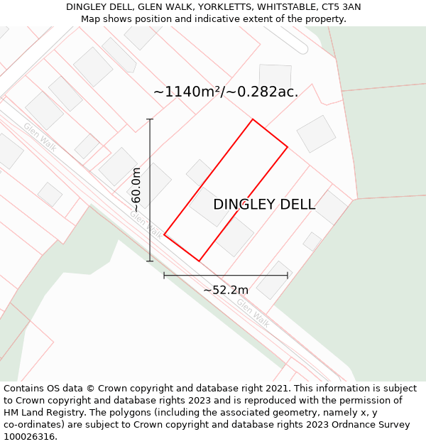 DINGLEY DELL, GLEN WALK, YORKLETTS, WHITSTABLE, CT5 3AN: Plot and title map