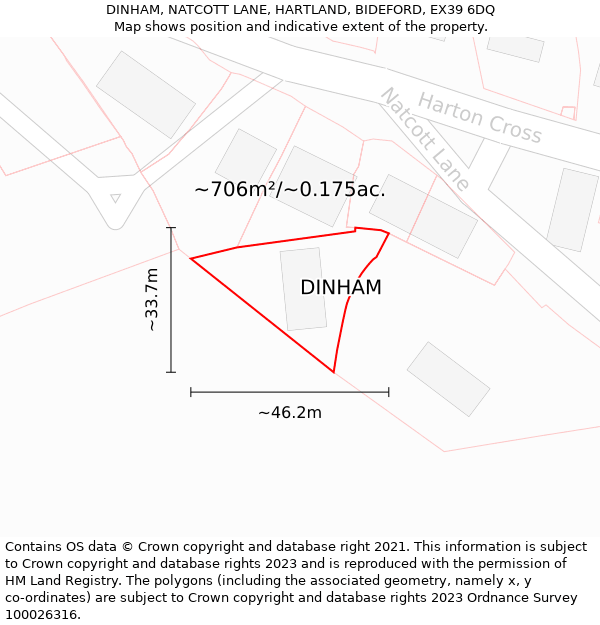 DINHAM, NATCOTT LANE, HARTLAND, BIDEFORD, EX39 6DQ: Plot and title map