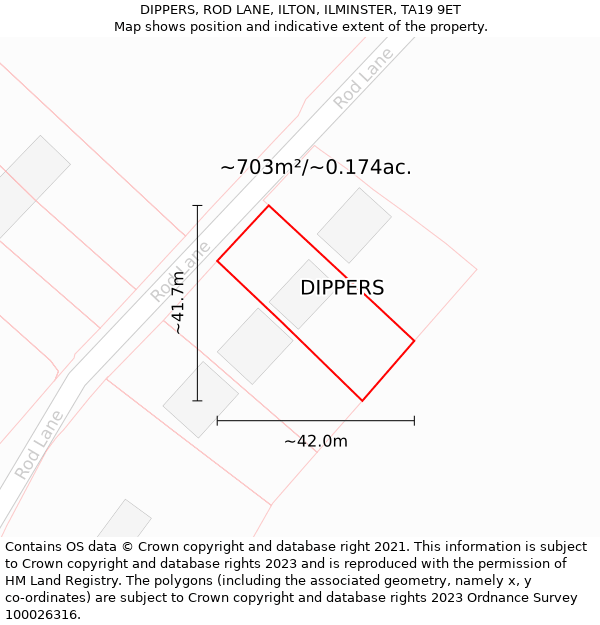 DIPPERS, ROD LANE, ILTON, ILMINSTER, TA19 9ET: Plot and title map