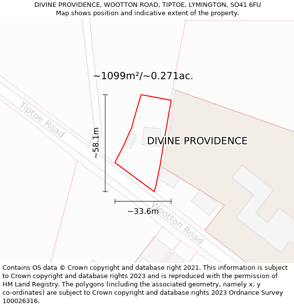 DIVINE PROVIDENCE, WOOTTON ROAD, TIPTOE, LYMINGTON, SO41 6FU: Plot and title map