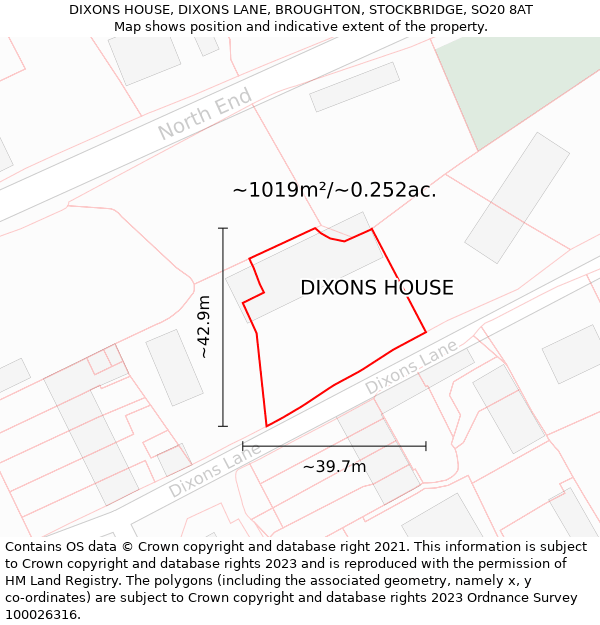 DIXONS HOUSE, DIXONS LANE, BROUGHTON, STOCKBRIDGE, SO20 8AT: Plot and title map