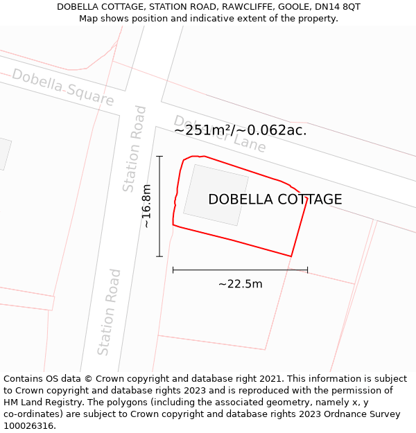 DOBELLA COTTAGE, STATION ROAD, RAWCLIFFE, GOOLE, DN14 8QT: Plot and title map