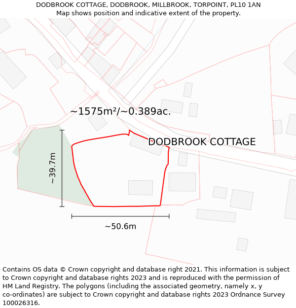 DODBROOK COTTAGE, DODBROOK, MILLBROOK, TORPOINT, PL10 1AN: Plot and title map