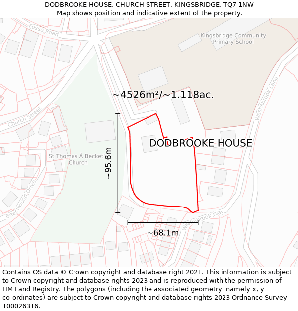 DODBROOKE HOUSE, CHURCH STREET, KINGSBRIDGE, TQ7 1NW: Plot and title map