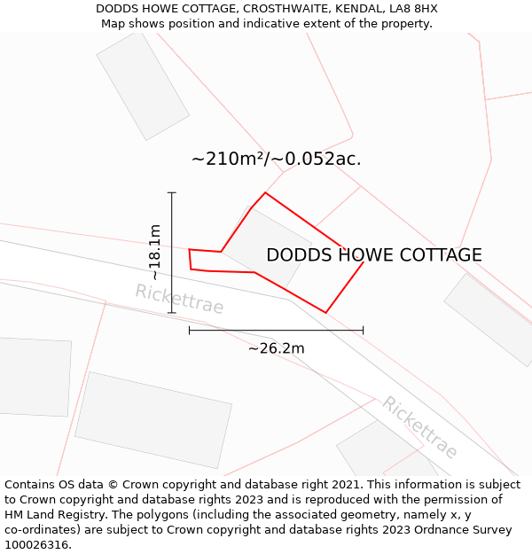 DODDS HOWE COTTAGE, CROSTHWAITE, KENDAL, LA8 8HX: Plot and title map