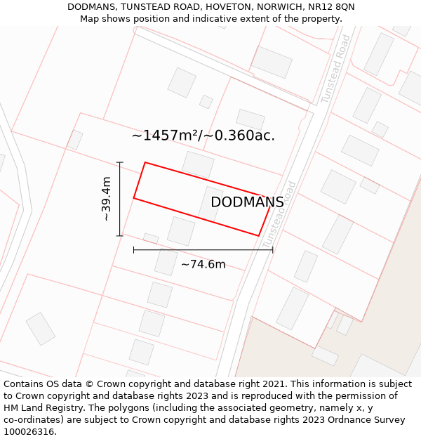 DODMANS, TUNSTEAD ROAD, HOVETON, NORWICH, NR12 8QN: Plot and title map