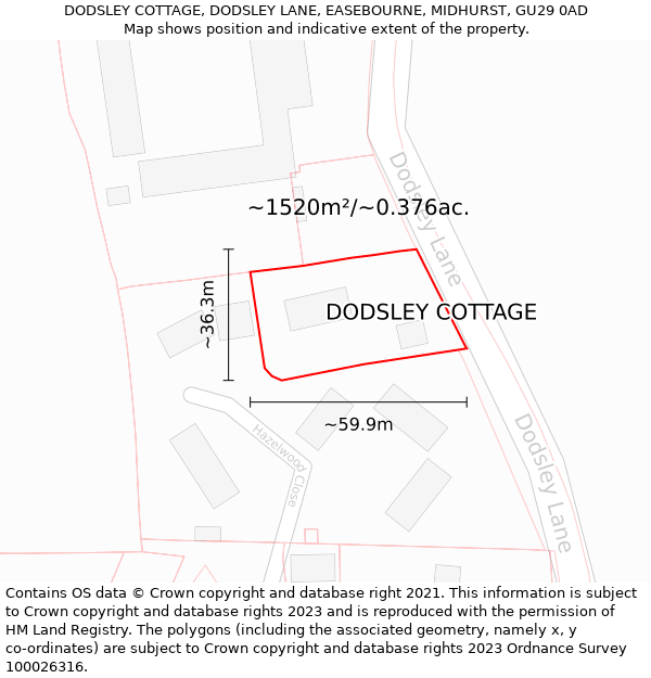 DODSLEY COTTAGE, DODSLEY LANE, EASEBOURNE, MIDHURST, GU29 0AD: Plot and title map