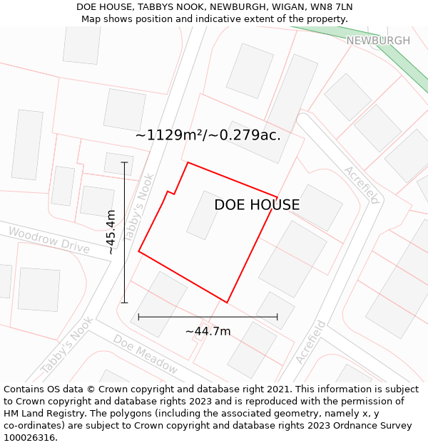 DOE HOUSE, TABBYS NOOK, NEWBURGH, WIGAN, WN8 7LN: Plot and title map