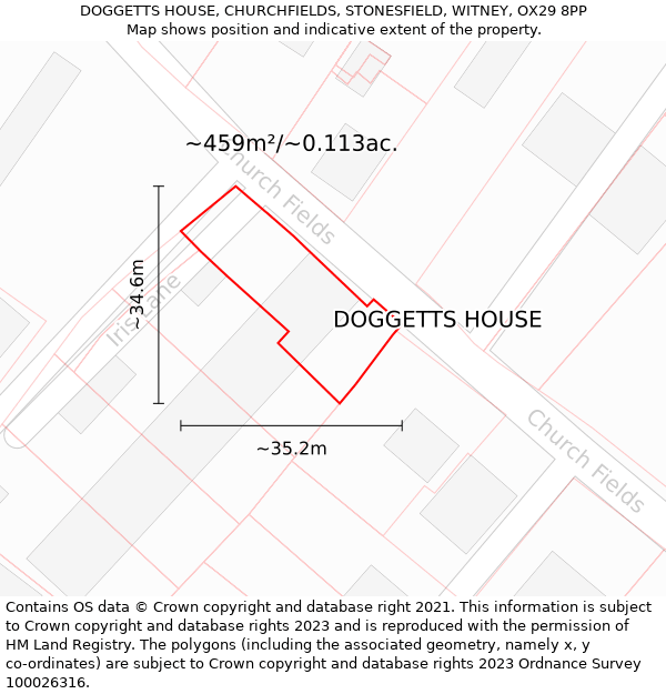 DOGGETTS HOUSE, CHURCHFIELDS, STONESFIELD, WITNEY, OX29 8PP: Plot and title map