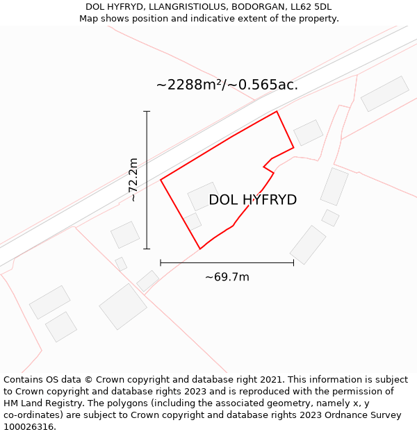 DOL HYFRYD, LLANGRISTIOLUS, BODORGAN, LL62 5DL: Plot and title map