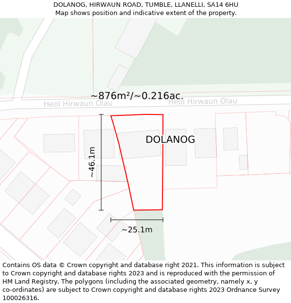 DOLANOG, HIRWAUN ROAD, TUMBLE, LLANELLI, SA14 6HU: Plot and title map