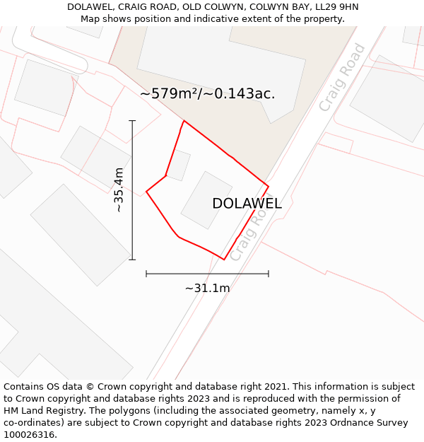 DOLAWEL, CRAIG ROAD, OLD COLWYN, COLWYN BAY, LL29 9HN: Plot and title map