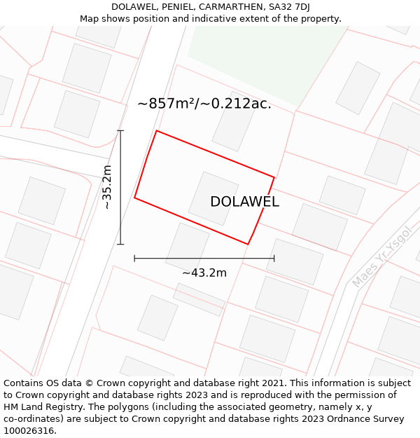 DOLAWEL, PENIEL, CARMARTHEN, SA32 7DJ: Plot and title map