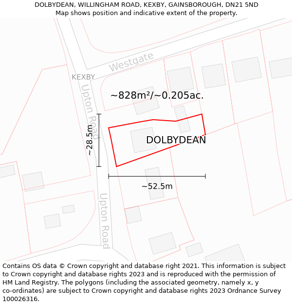 DOLBYDEAN, WILLINGHAM ROAD, KEXBY, GAINSBOROUGH, DN21 5ND: Plot and title map