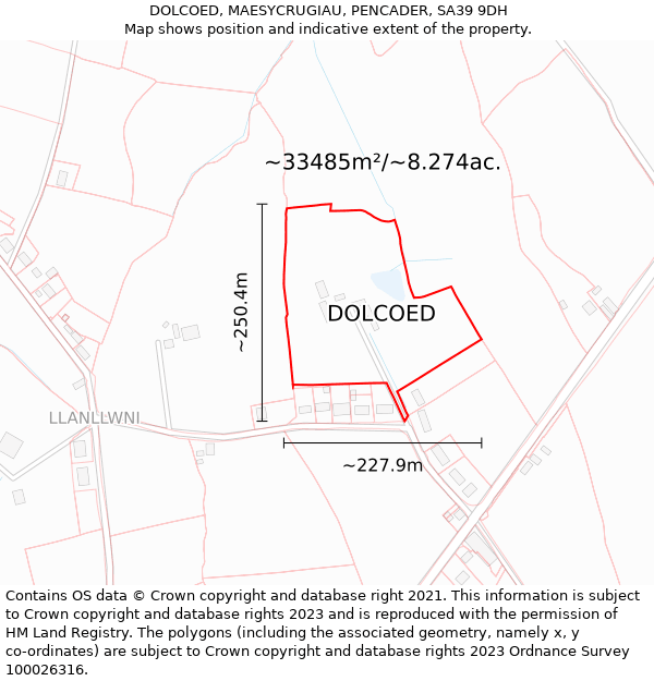 DOLCOED, MAESYCRUGIAU, PENCADER, SA39 9DH: Plot and title map