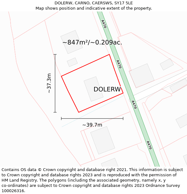 DOLERW, CARNO, CAERSWS, SY17 5LE: Plot and title map