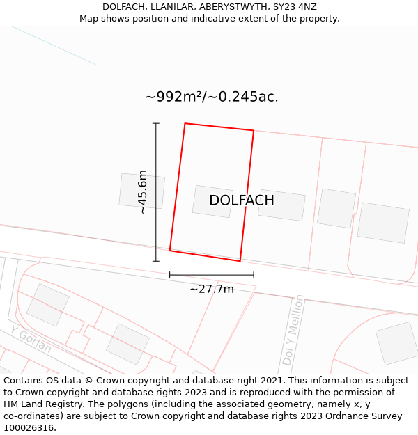 DOLFACH, LLANILAR, ABERYSTWYTH, SY23 4NZ: Plot and title map