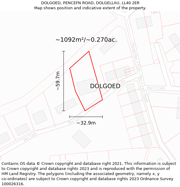 DOLGOED, PENCEFN ROAD, DOLGELLAU, LL40 2ER: Plot and title map