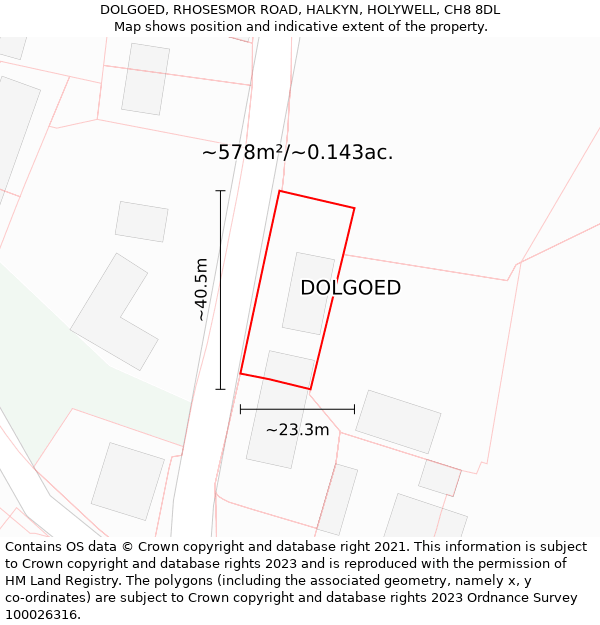 DOLGOED, RHOSESMOR ROAD, HALKYN, HOLYWELL, CH8 8DL: Plot and title map