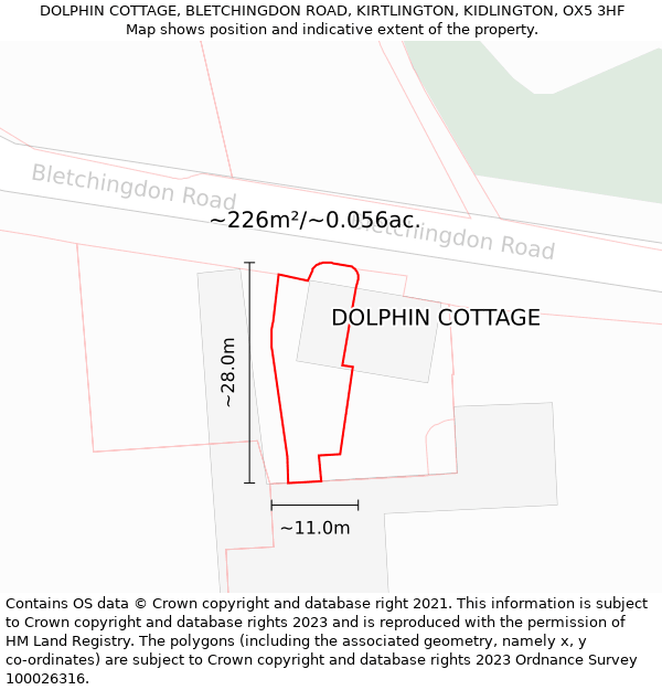 DOLPHIN COTTAGE, BLETCHINGDON ROAD, KIRTLINGTON, KIDLINGTON, OX5 3HF: Plot and title map