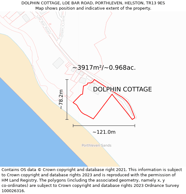 DOLPHIN COTTAGE, LOE BAR ROAD, PORTHLEVEN, HELSTON, TR13 9ES: Plot and title map