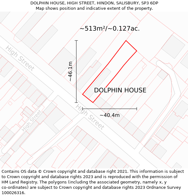 DOLPHIN HOUSE, HIGH STREET, HINDON, SALISBURY, SP3 6DP: Plot and title map