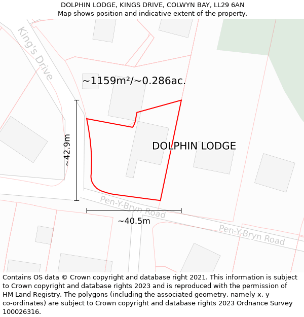 DOLPHIN LODGE, KINGS DRIVE, COLWYN BAY, LL29 6AN: Plot and title map