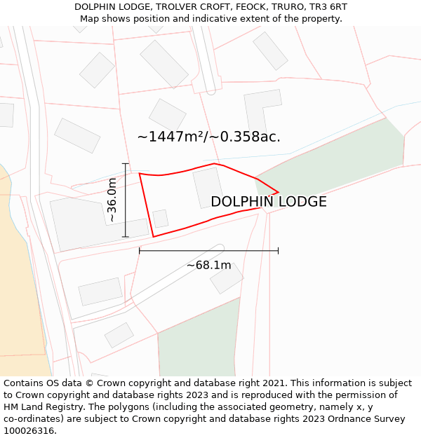 DOLPHIN LODGE, TROLVER CROFT, FEOCK, TRURO, TR3 6RT: Plot and title map