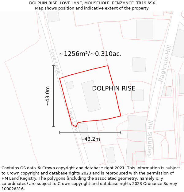 DOLPHIN RISE, LOVE LANE, MOUSEHOLE, PENZANCE, TR19 6SX: Plot and title map