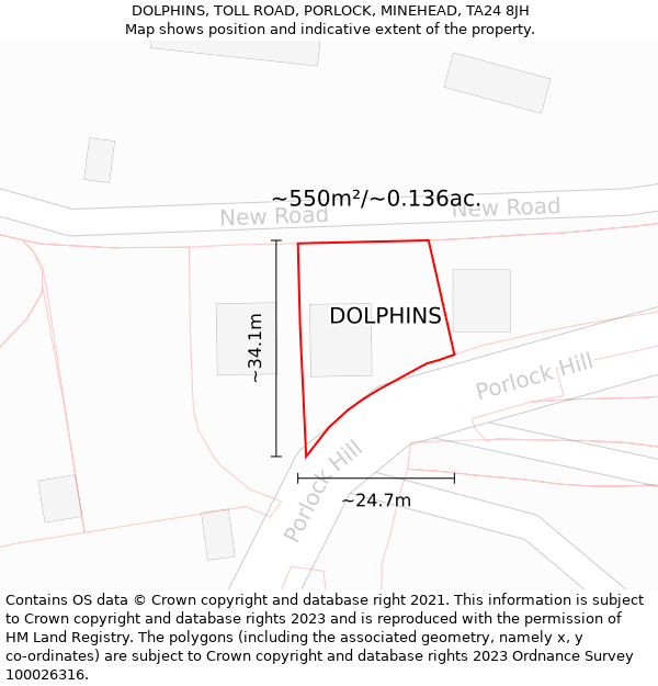 DOLPHINS, TOLL ROAD, PORLOCK, MINEHEAD, TA24 8JH: Plot and title map