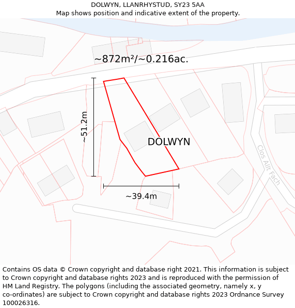 DOLWYN, LLANRHYSTUD, SY23 5AA: Plot and title map