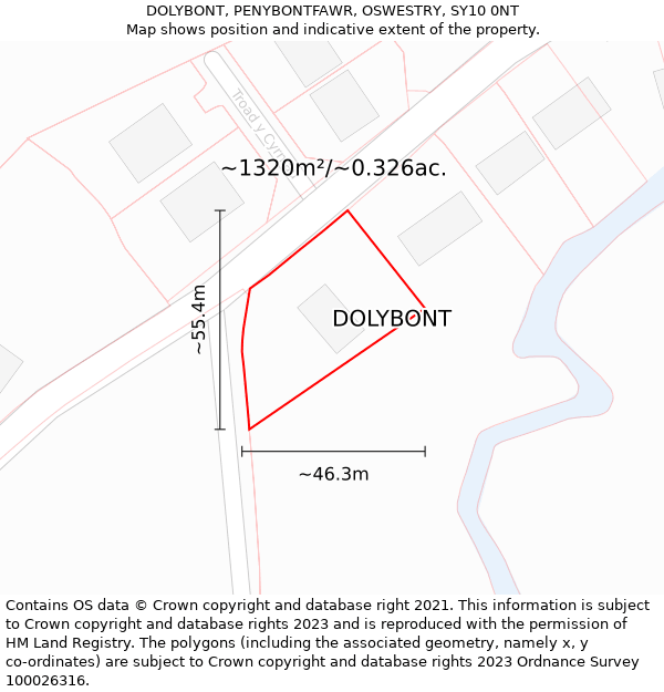DOLYBONT, PENYBONTFAWR, OSWESTRY, SY10 0NT: Plot and title map