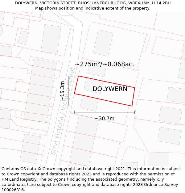 DOLYWERN, VICTORIA STREET, RHOSLLANERCHRUGOG, WREXHAM, LL14 2BU: Plot and title map