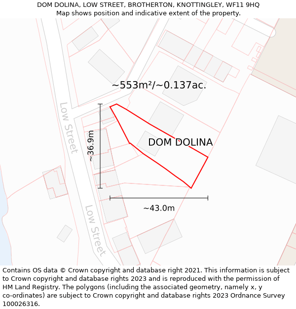 DOM DOLINA, LOW STREET, BROTHERTON, KNOTTINGLEY, WF11 9HQ: Plot and title map