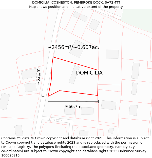 DOMICILIA, COSHESTON, PEMBROKE DOCK, SA72 4TT: Plot and title map