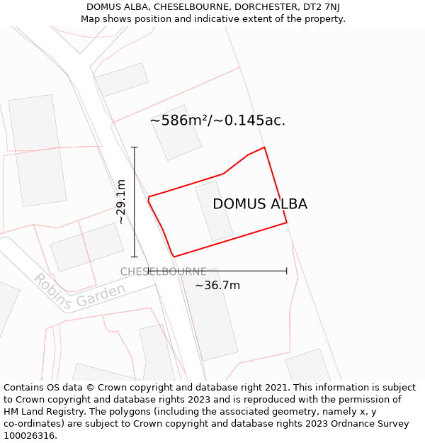 DOMUS ALBA, CHESELBOURNE, DORCHESTER, DT2 7NJ: Plot and title map