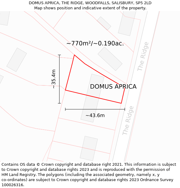 DOMUS APRICA, THE RIDGE, WOODFALLS, SALISBURY, SP5 2LD: Plot and title map