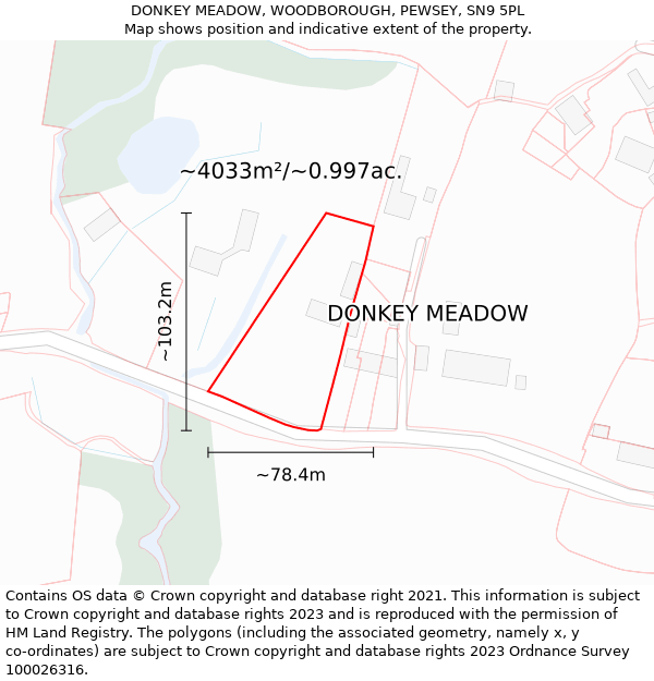 DONKEY MEADOW, WOODBOROUGH, PEWSEY, SN9 5PL: Plot and title map