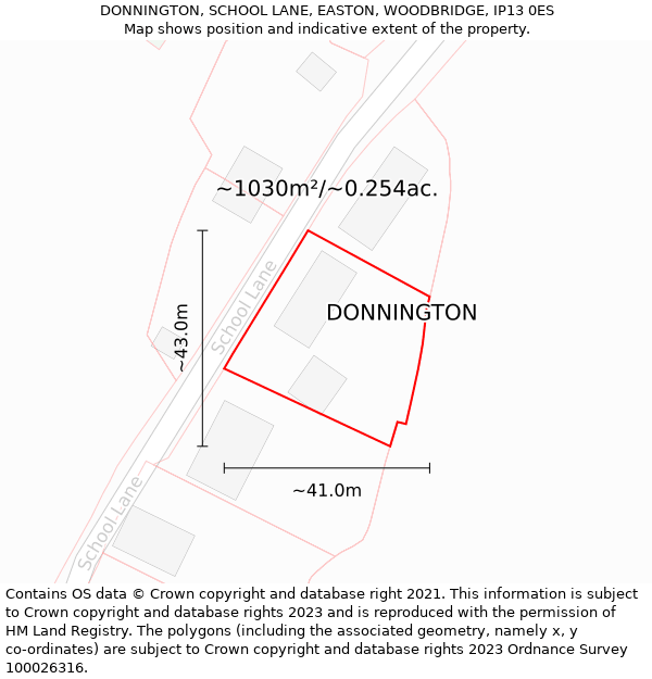 DONNINGTON, SCHOOL LANE, EASTON, WOODBRIDGE, IP13 0ES: Plot and title map
